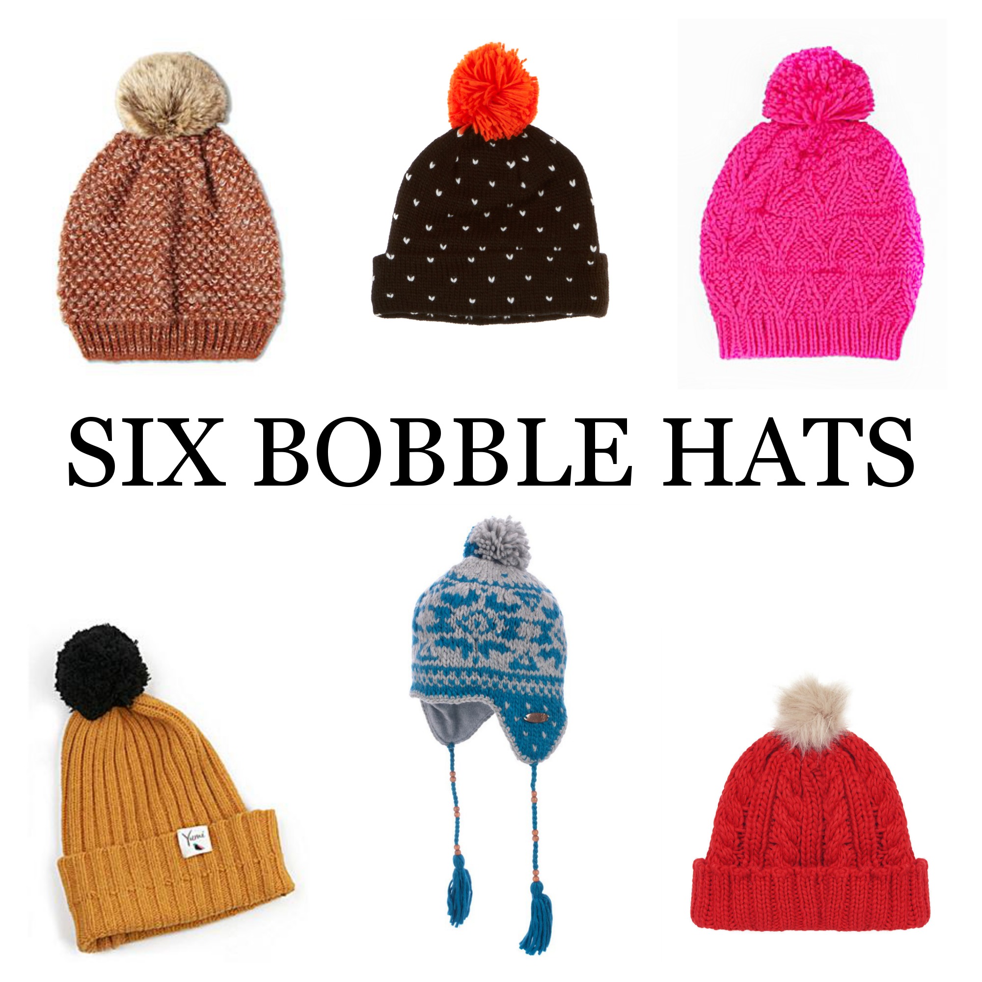 SIX BOBBLE HATS
